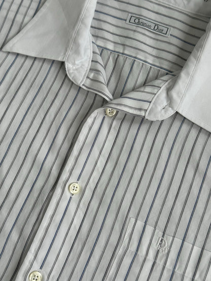 Christian Dior 1980s Cotton Striped Logo Shirt - XL