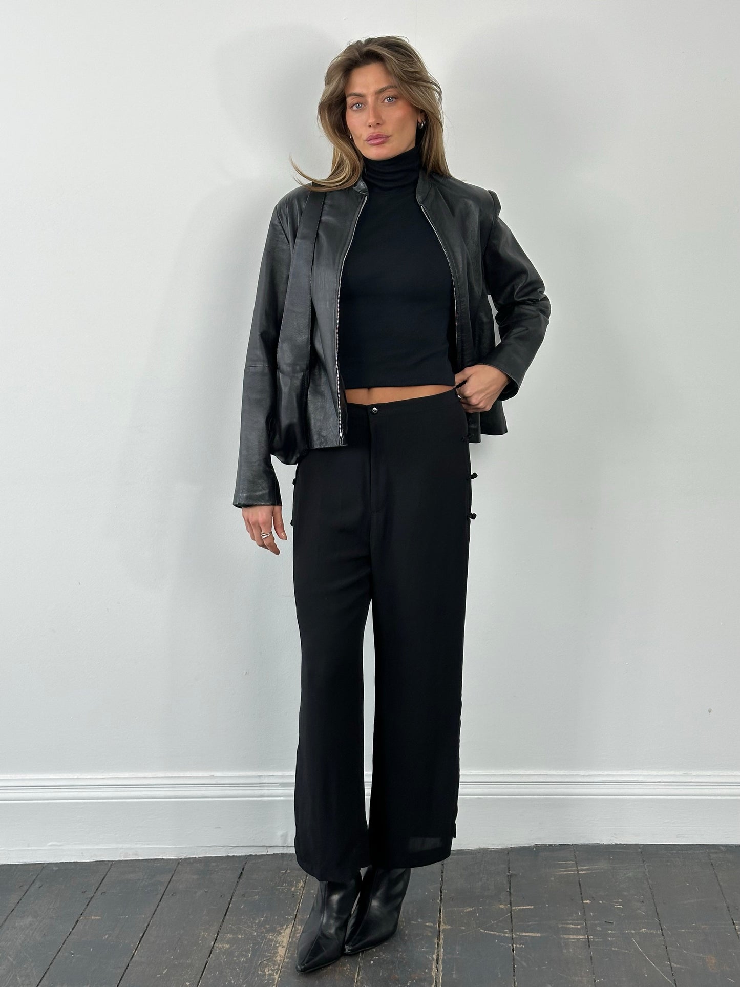 Vintage 1990s Pure Silk Wide Leg Trousers - W28