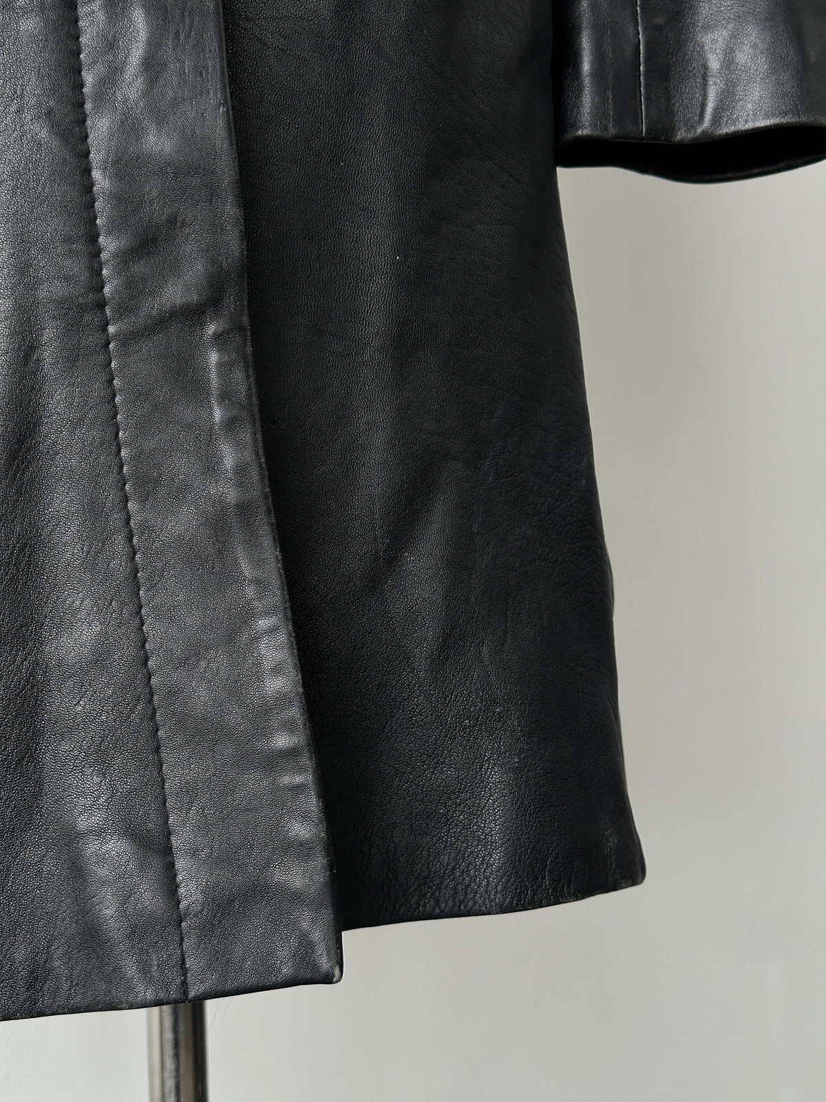 Vintage 1990s High Neck Concealed Placket Leather Trench Coat - XS-S