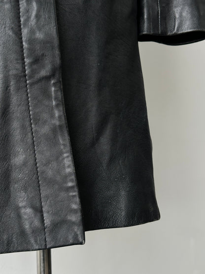 Vintage 1990s High Neck Concealed Placket Leather Trench Coat - XS-S