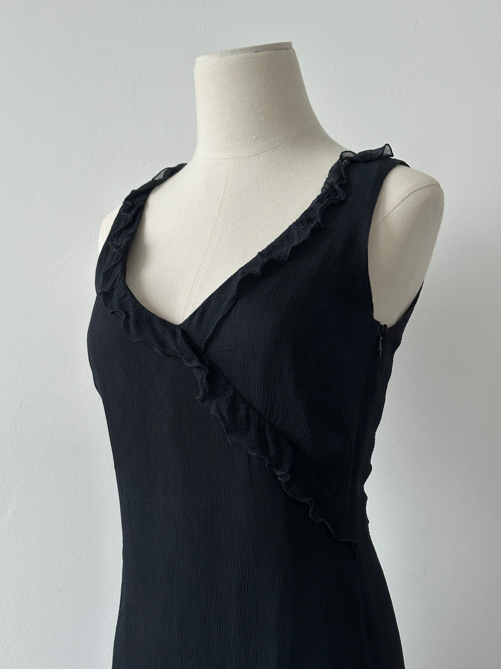Max & Co 2000s Pure Silk Ruffle Trim Mini Dress - S