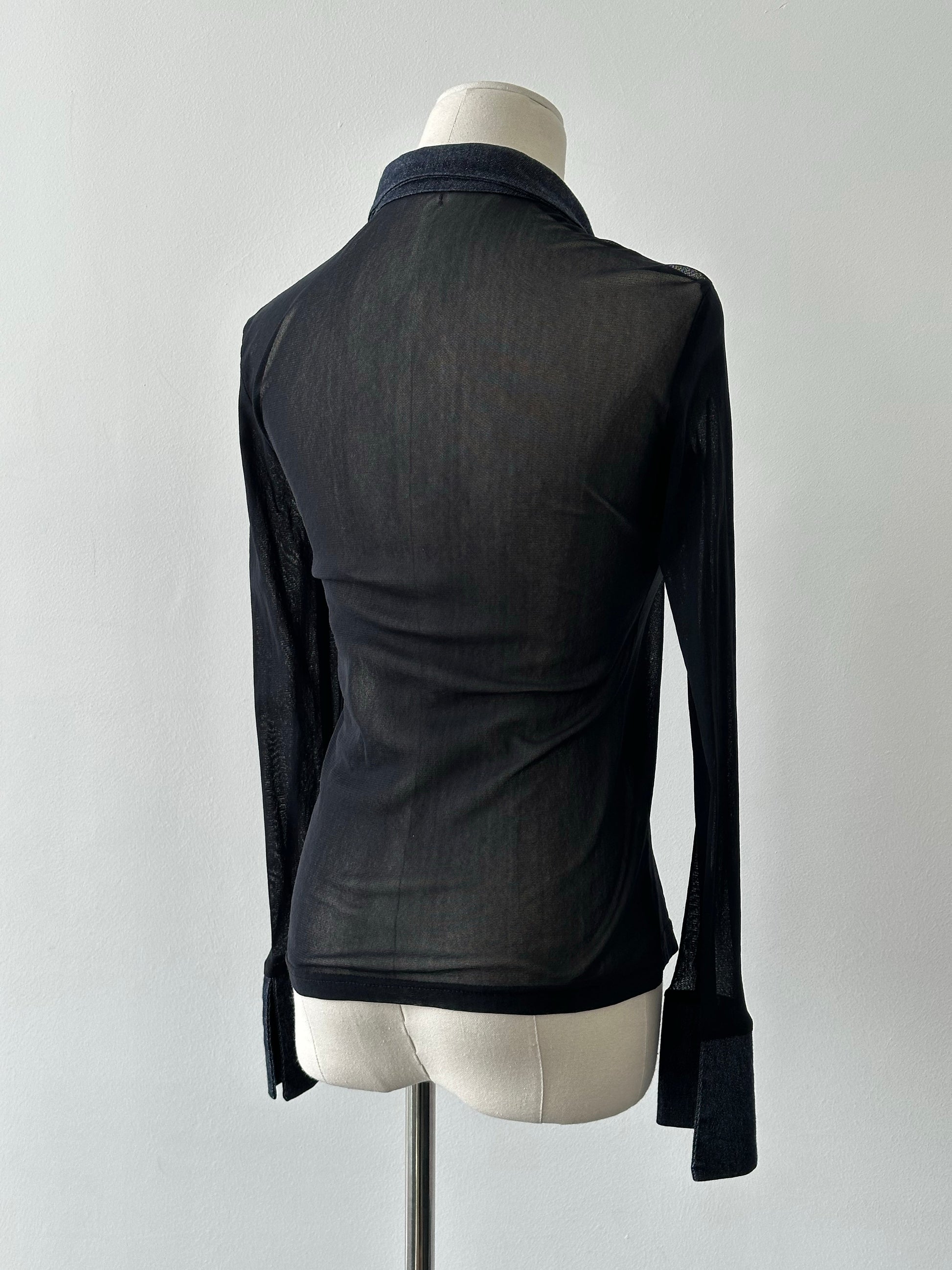 Vintage 1990s Denim Fitted Sheer Shirt - XS-S