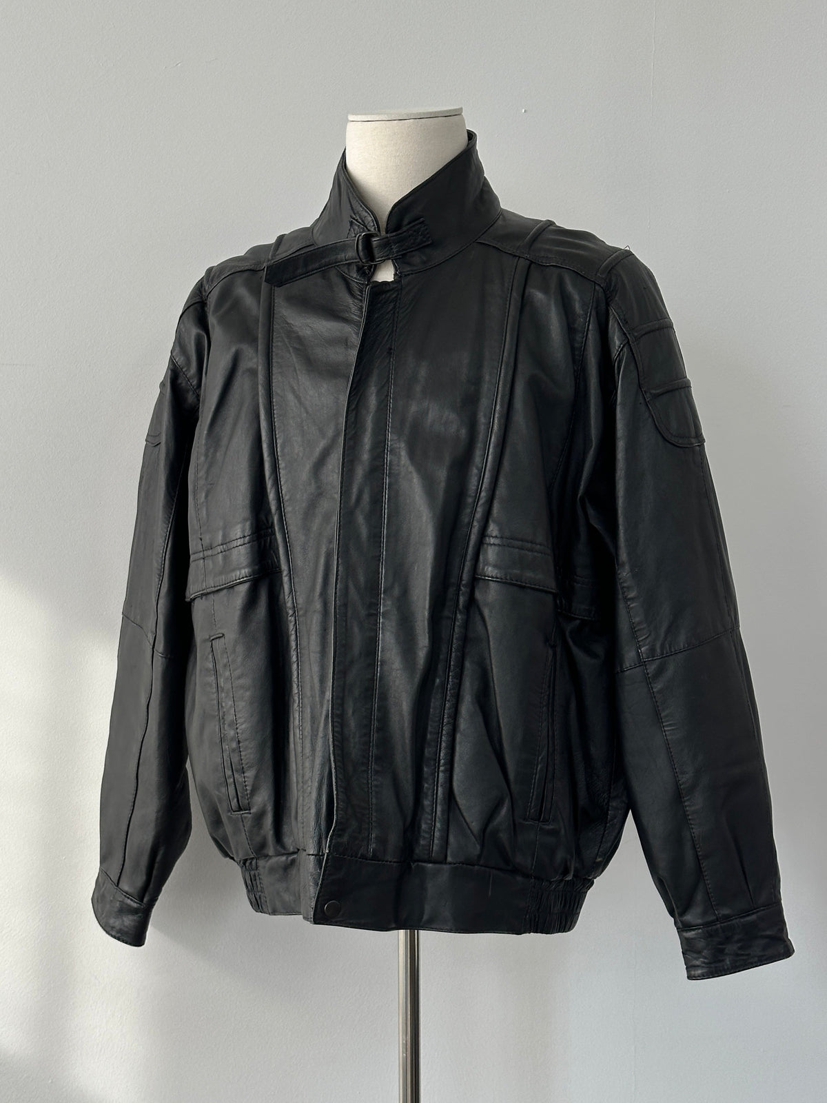 Vintage 1990s High Neck Leather Jacket - XL