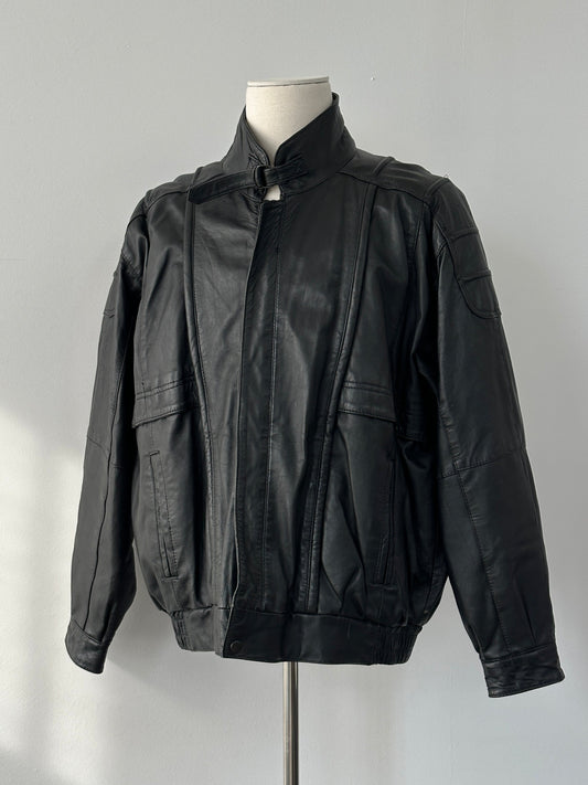 Vintage 1990s High Neck Leather Jacket - XL