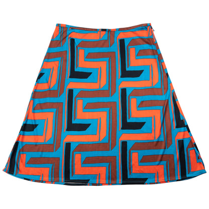 Vintage 90s Gianni Versace Couture Pattern Skirt Womens Size W27 | W28, Orange, Blue, Brown, Black