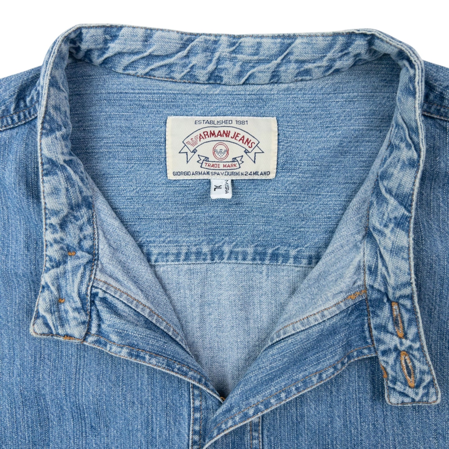Vintage 90s Armani Jeans Long Sleeve Button Up Denim Shirt Size XL | XXL, Blue