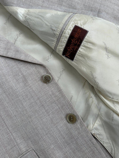 Yves Saint Laurent 1980s wool stripe blazer, single-breasted, in size M, featuring classic tailored fit and vintage style.