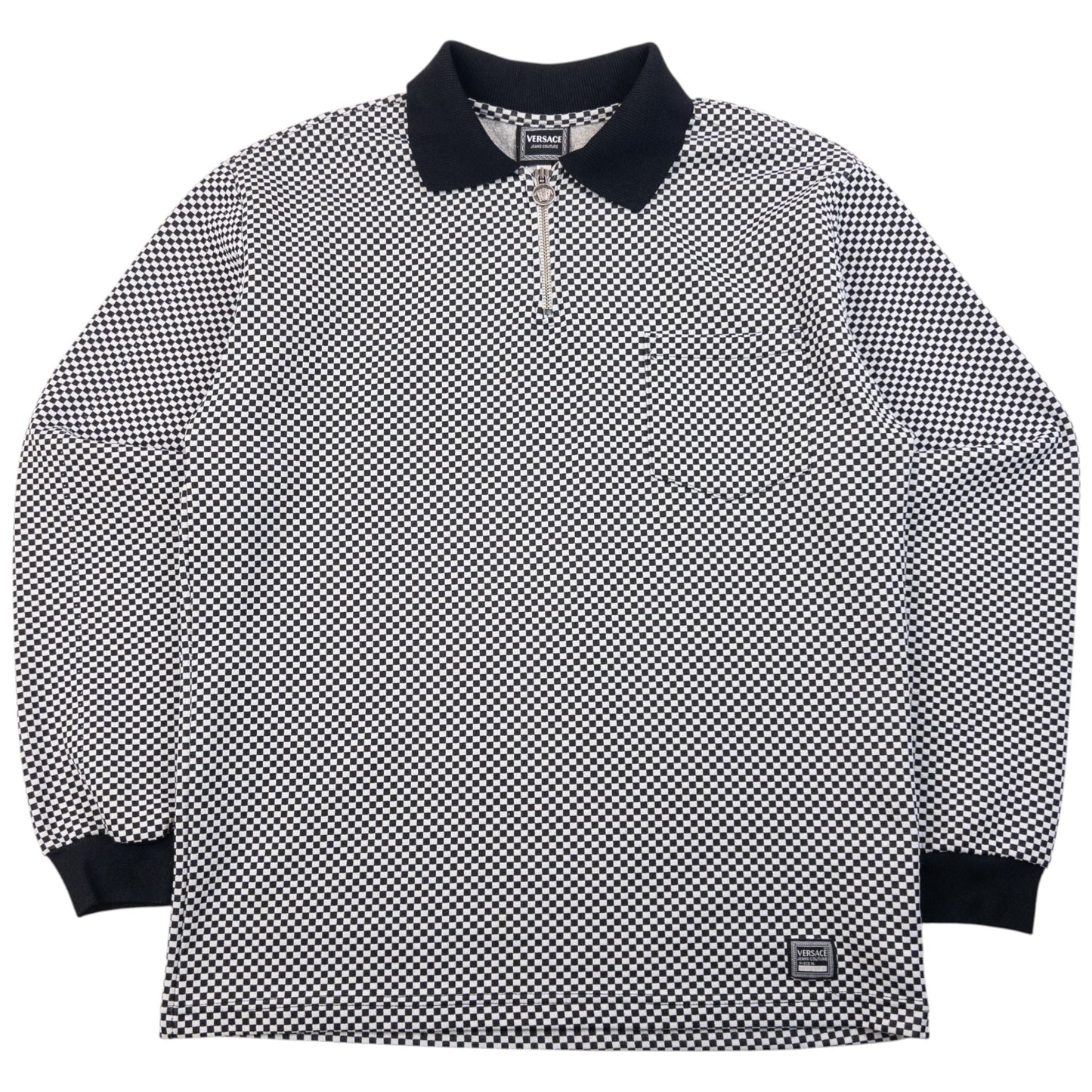 Vintage 90s Versace Jeans Couture Checkered Q Zip Polo Sweatshirt Size S | Small, Multicoloured