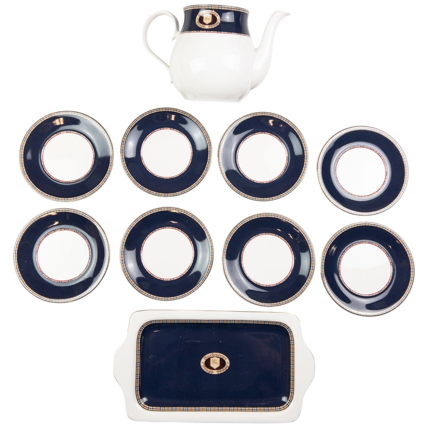 Vintage Burberry Nova Check Fine Bone China Tea Set