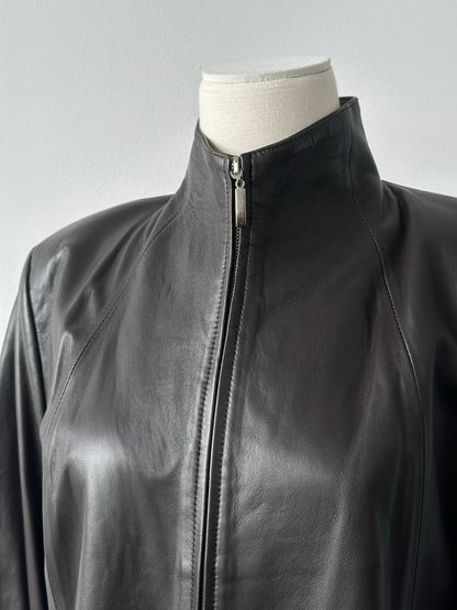Vintage 1990s High Neck Leather Jacket - M/L