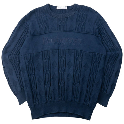 Vintage 90s Burberry Embroidered Knit Jumper Size M | Medium, Navy