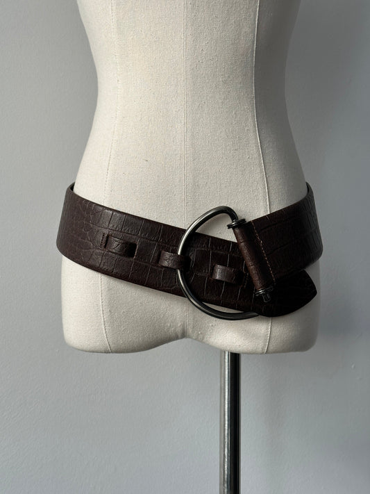 Vintage 1990s Leather D Ring Chunky Belt - W29-33