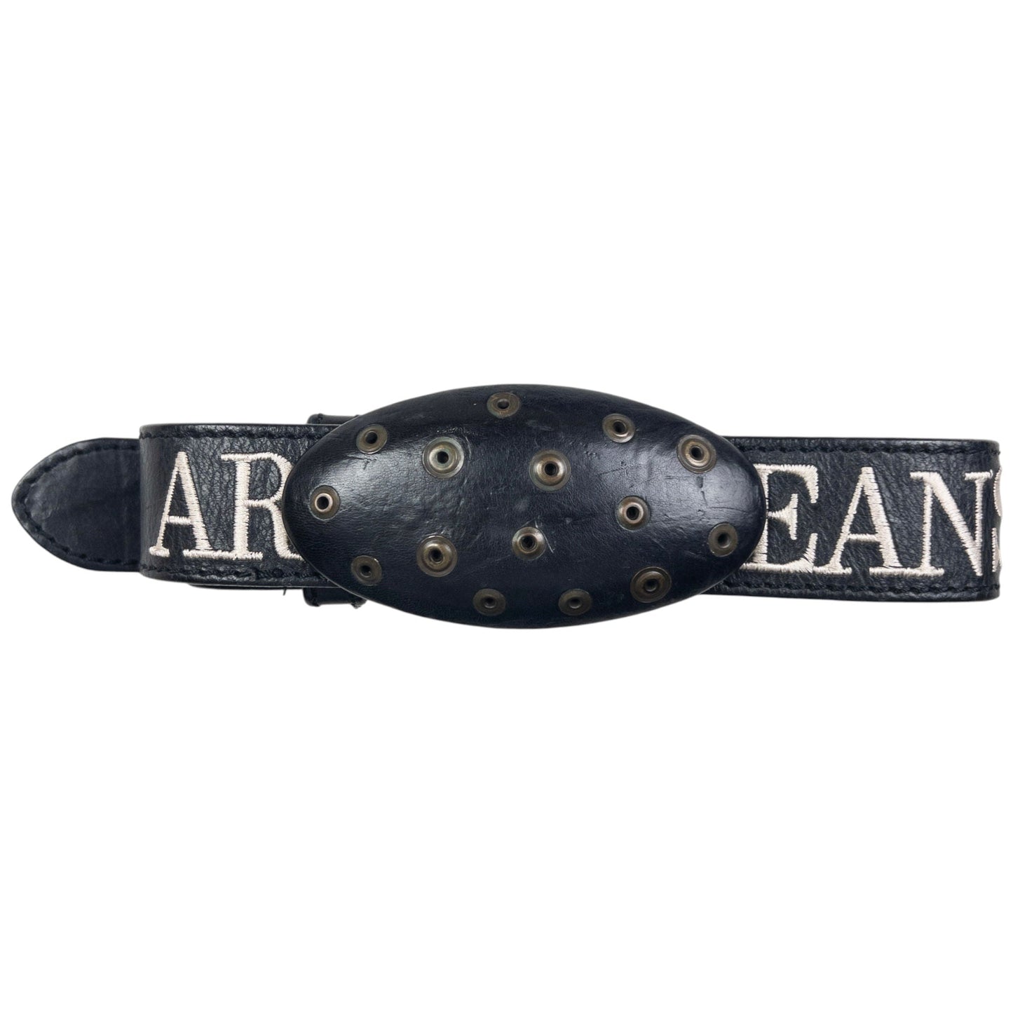 Vintage Armani Jeans Embroidered Leather Belt Size W38
