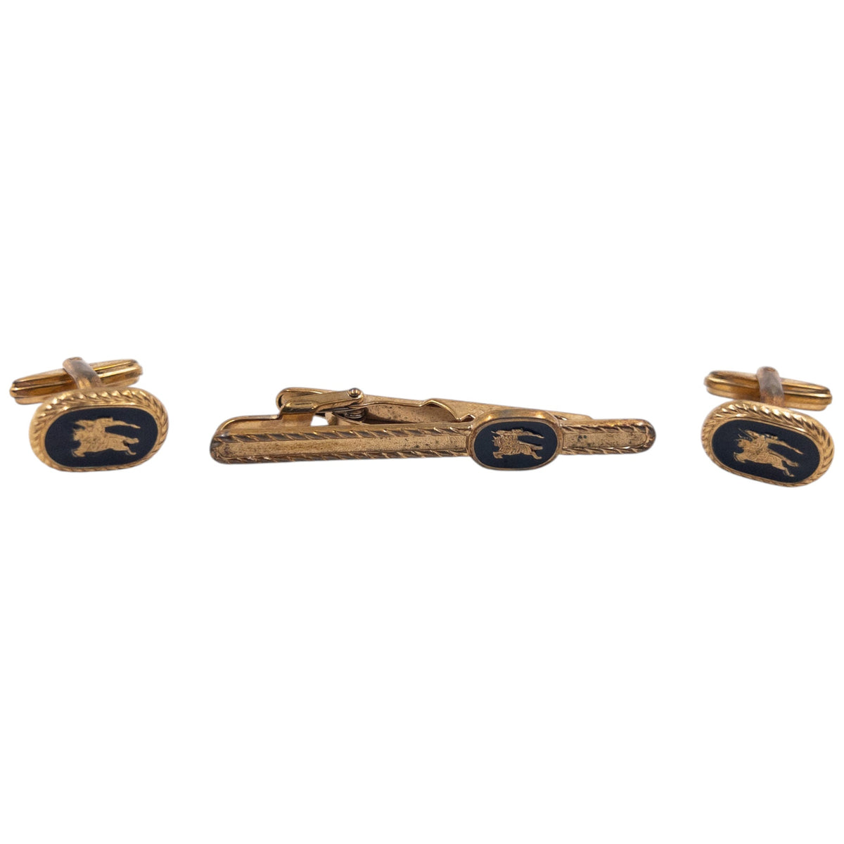 Vintage 90s Burberry Embossed Cufflinks & Tie Clip Set | O/S, Multicoloured