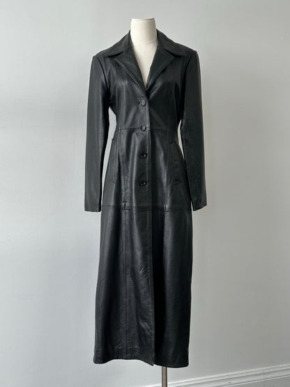 Vintage 1990s Floor Length Leather Trench Coat - S-M