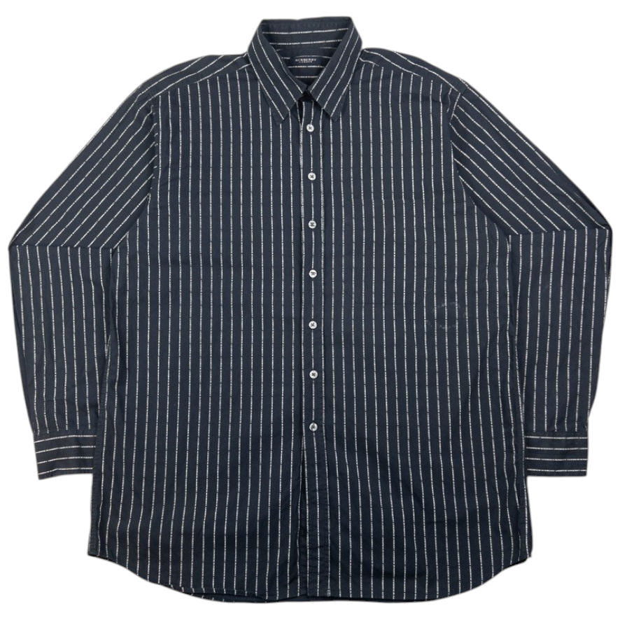 Vintage Burberry Text Stripe Long Sleeve Button Up Shirt Size L