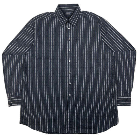 Vintage Burberry Text Stripe Long Sleeve Button Up Shirt Size L