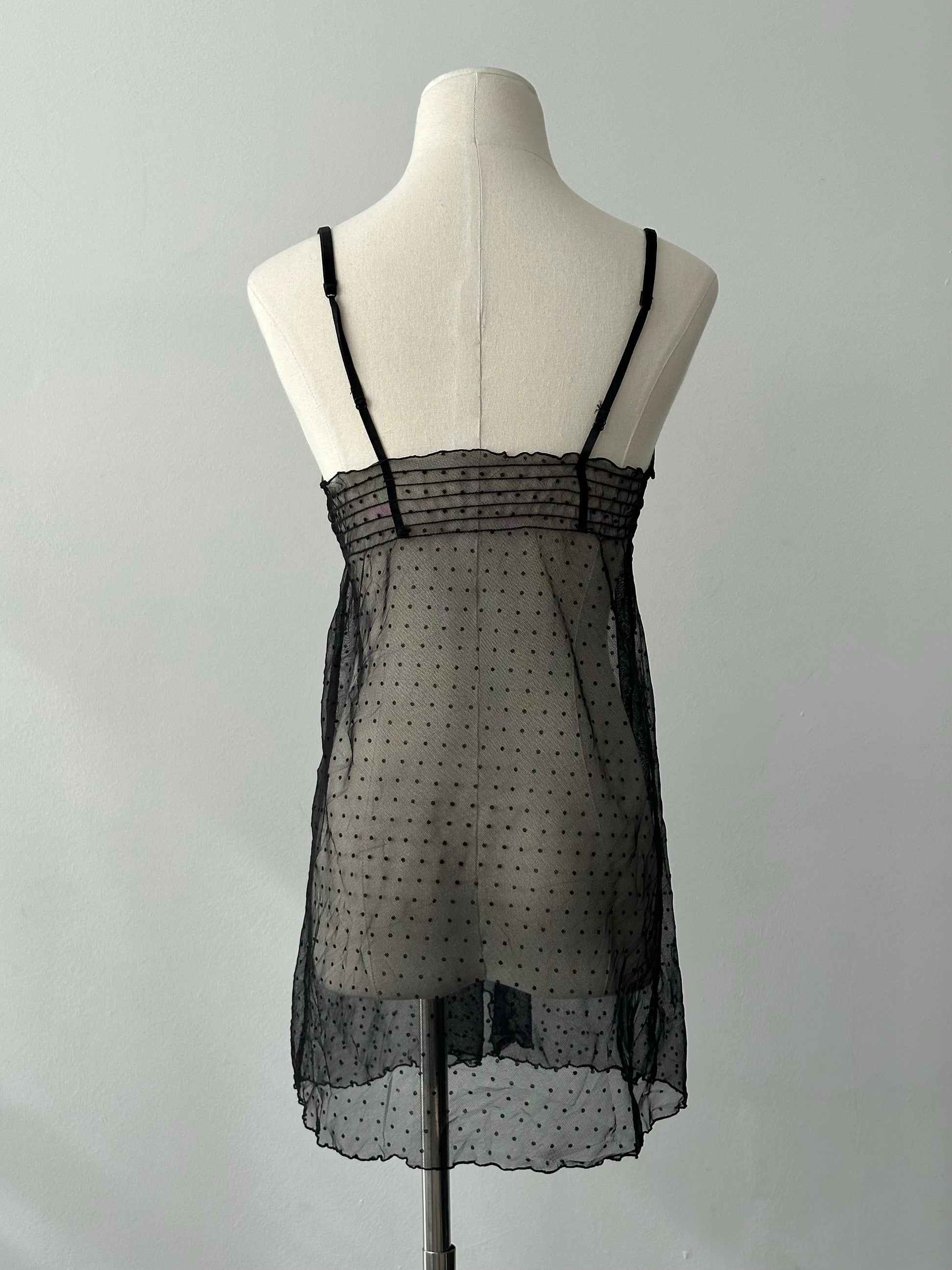 Vintage 2000s Sheer Split Polkadot Top - S