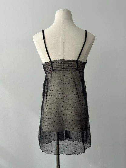 Vintage 2000s Sheer Split Polkadot Top - S
