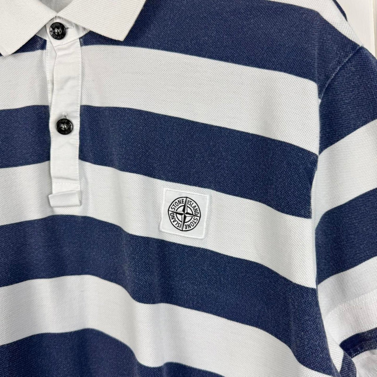 Stone Island Striped Logo Polo Shirt Navy/White (XL) | Extra Large, Multicoloured