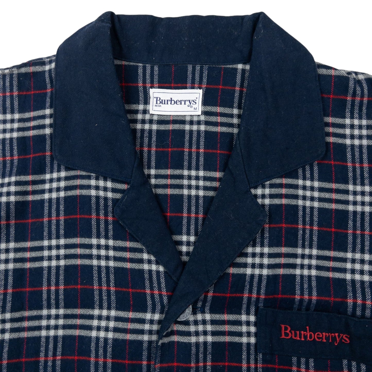 Vintage 90s Burberry Nova Check Long Sleeve Button Up Pyjama Shirt Size M | Medium, Navy