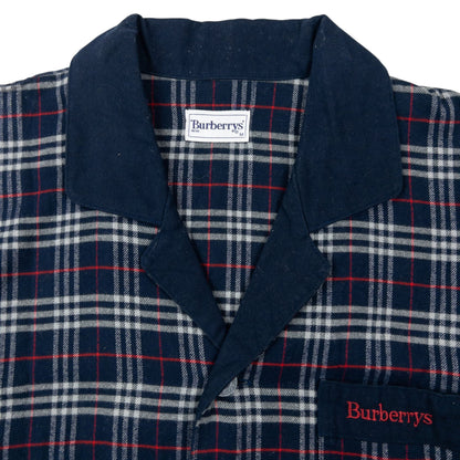 Vintage 90s Burberry Nova Check Long Sleeve Button Up Pyjama Shirt Size M | Medium, Navy