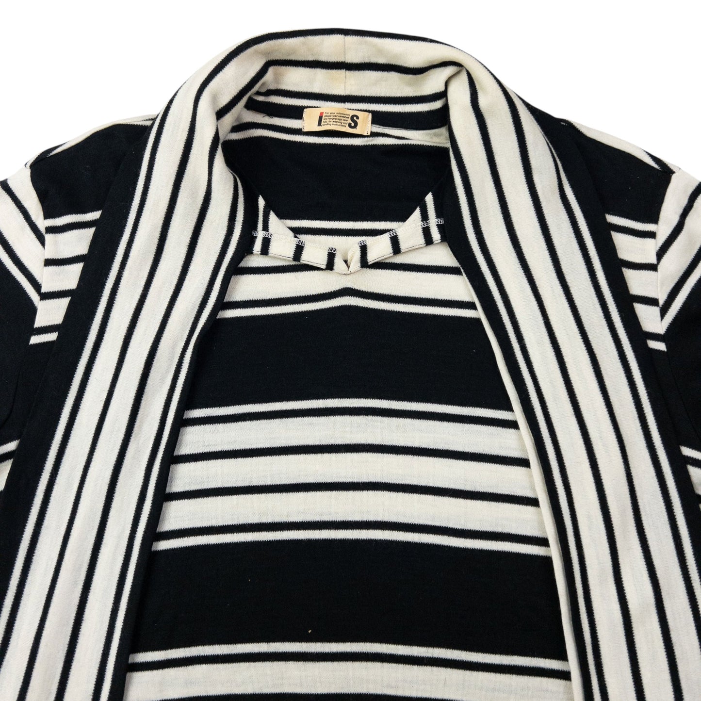 Vintage 80s Issey Miyake I.S. Striped Tie-Neck Sweater Dress Womens Size L | Large, Black