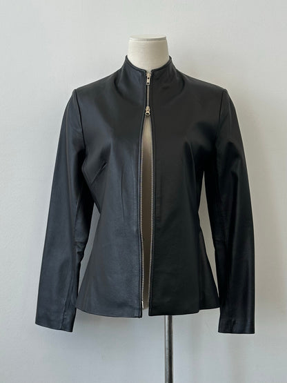 Vintage 1990s Double Zip Leather Jacket - S