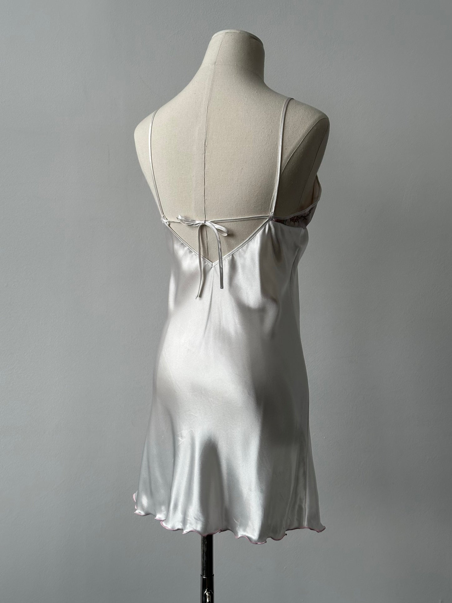 Vintage 2000s Satin Floral Lace Mini Slip Dress - XS
