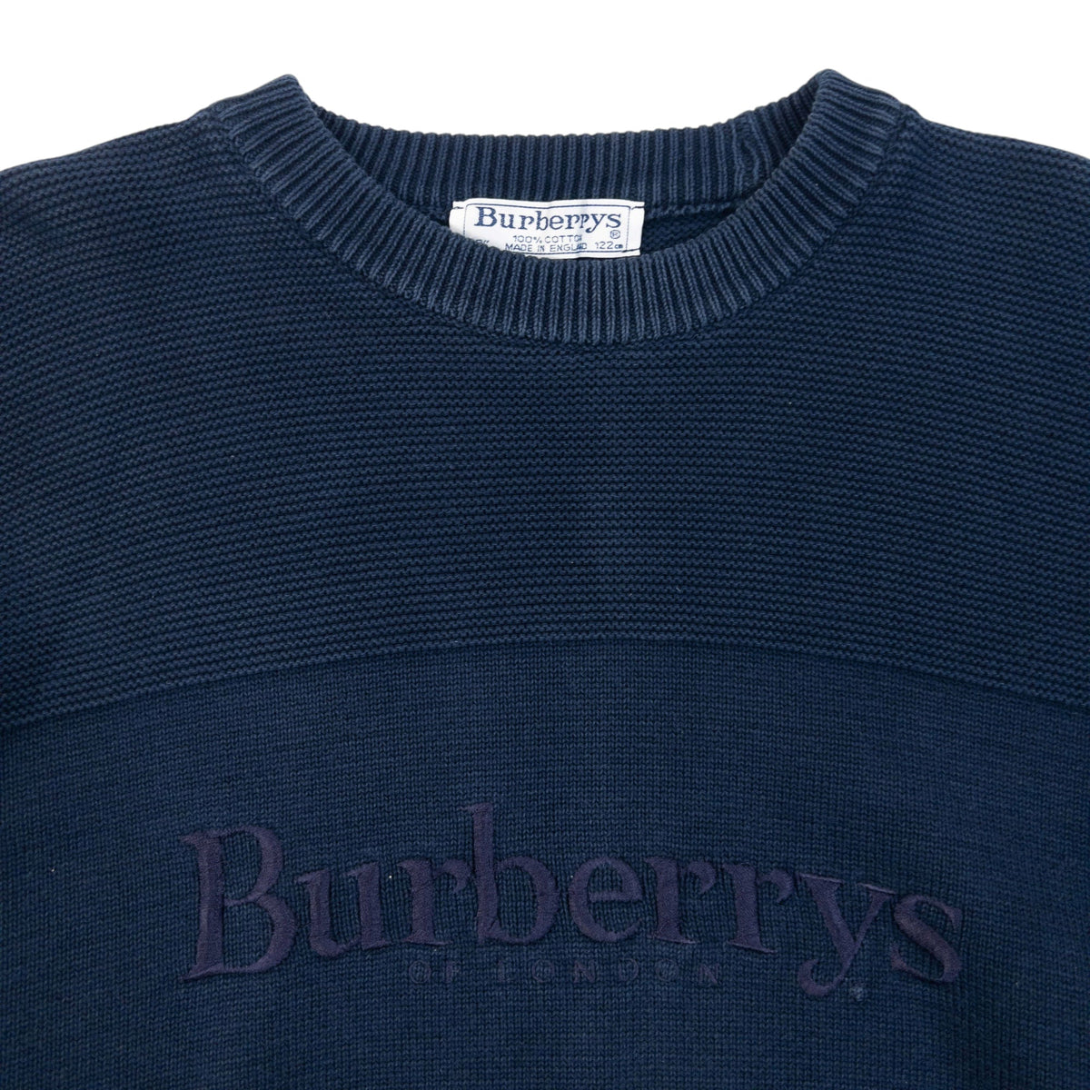 Vintage 90s Burberry Embroidered Knit Jumper Size L | Large, Navy