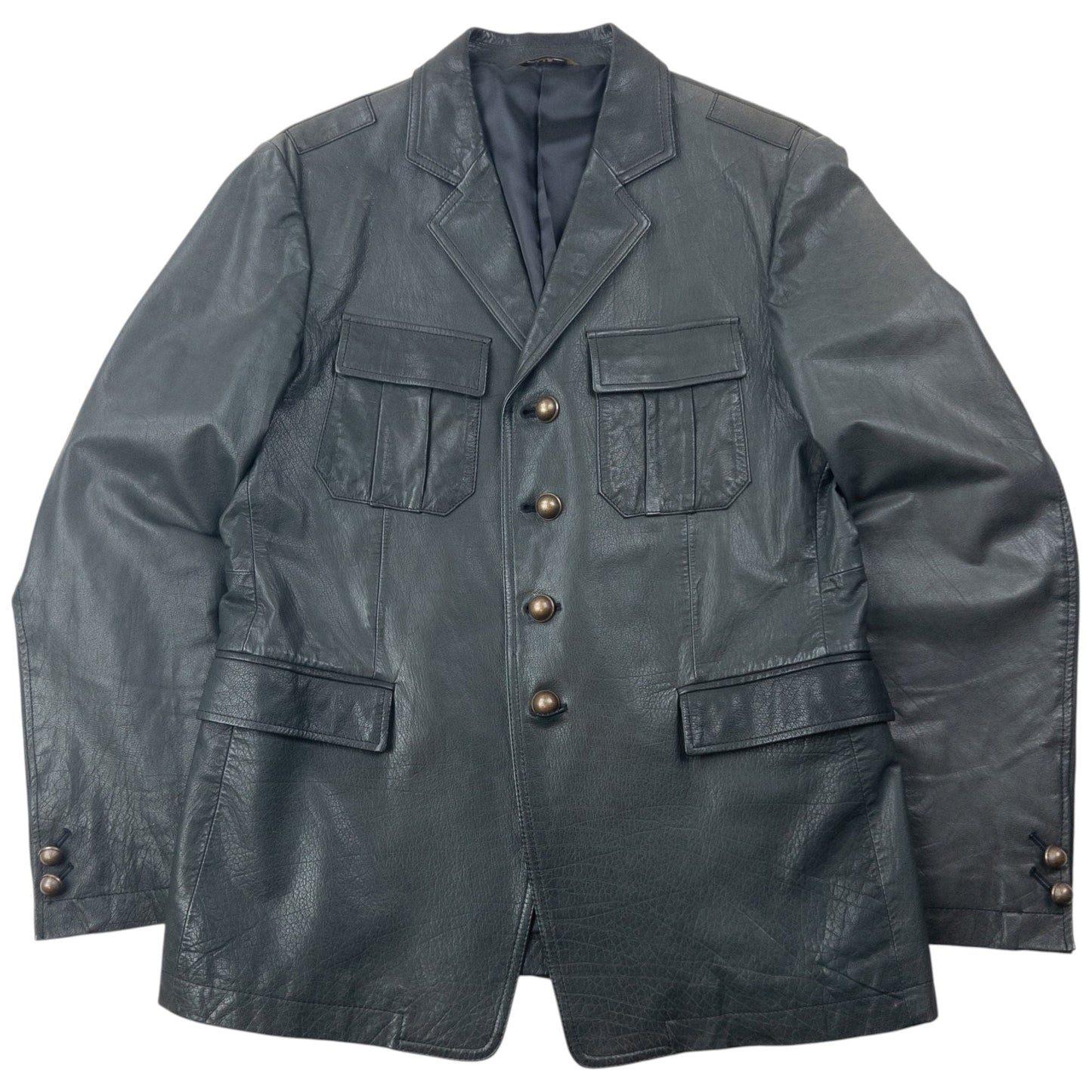 Vintage 90s Yohji Yamamoto A.A.R Button Up Leather Jacket Size M | Medium, Green