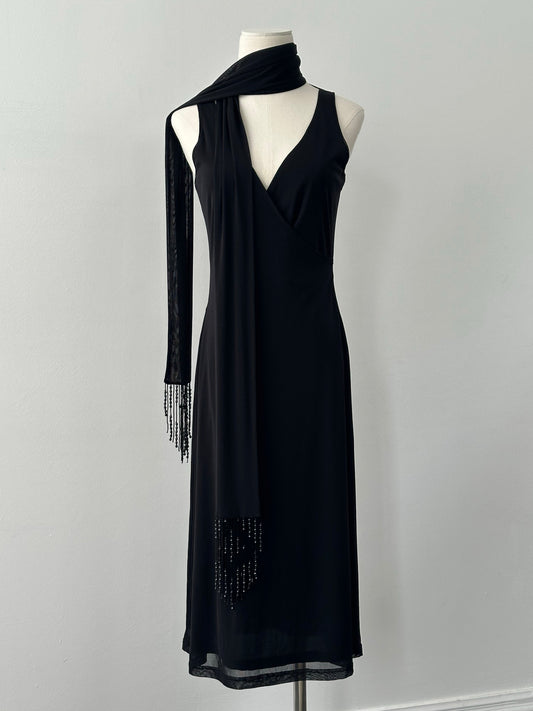 Vintage 1990s Beaded Scarf Wrap Midi Dress - M