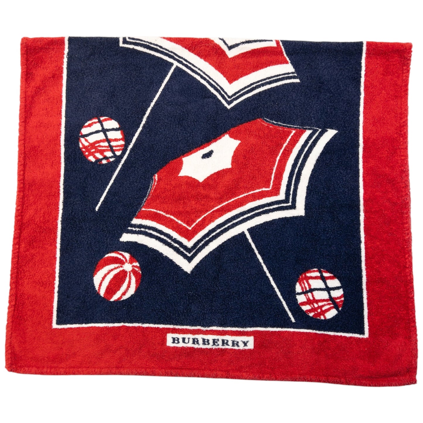 Vintage 2000s Burberry Ball & Umbrella Print Beach Towel | O/S, Blue