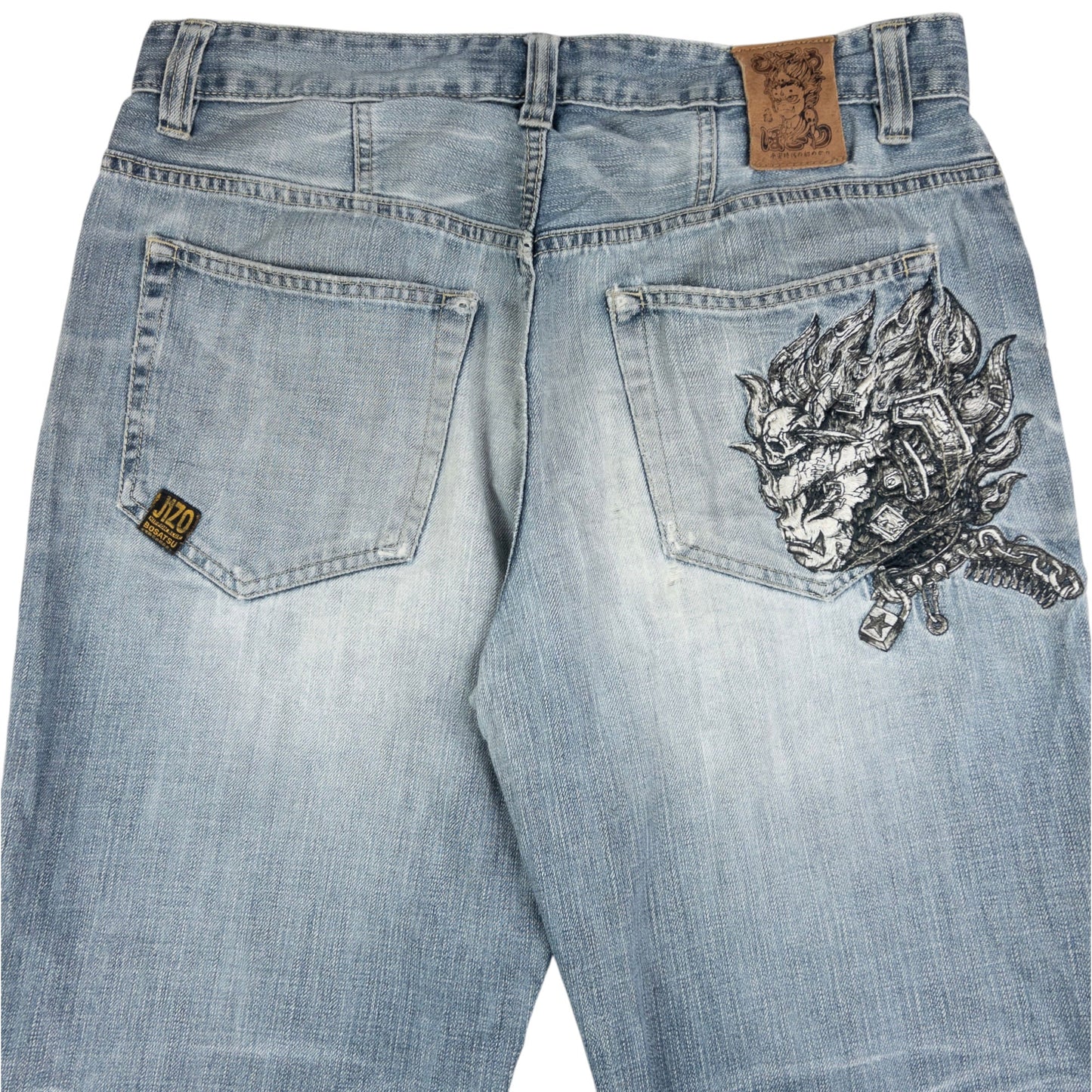 Vintage Jizo Bosatsu Embroidered Troll Japanese Denim Jeans Size W34