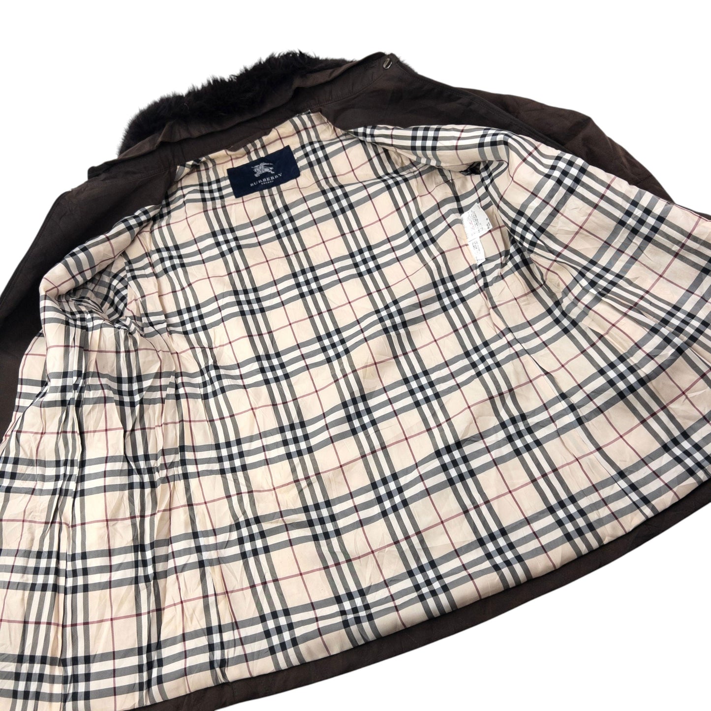 Vintage 2000s Burberry Nova Check Lined Fur Collar Quilted Jacket Womens Size L | Large, Brown