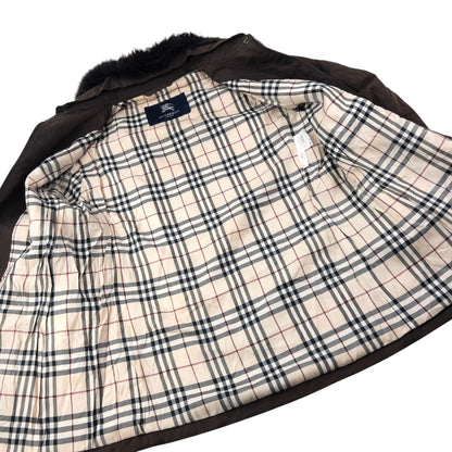 Vintage 2000s Burberry Nova Check Lined Fur Collar Quilted Jacket Womens Size L | Large, Brown