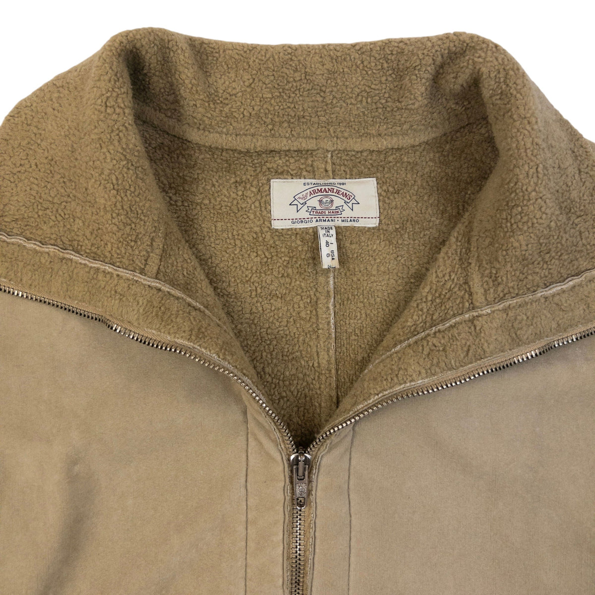 Vintage 90s Armani Jeans Fleece Lined Jacket Size M | Medium, Beige