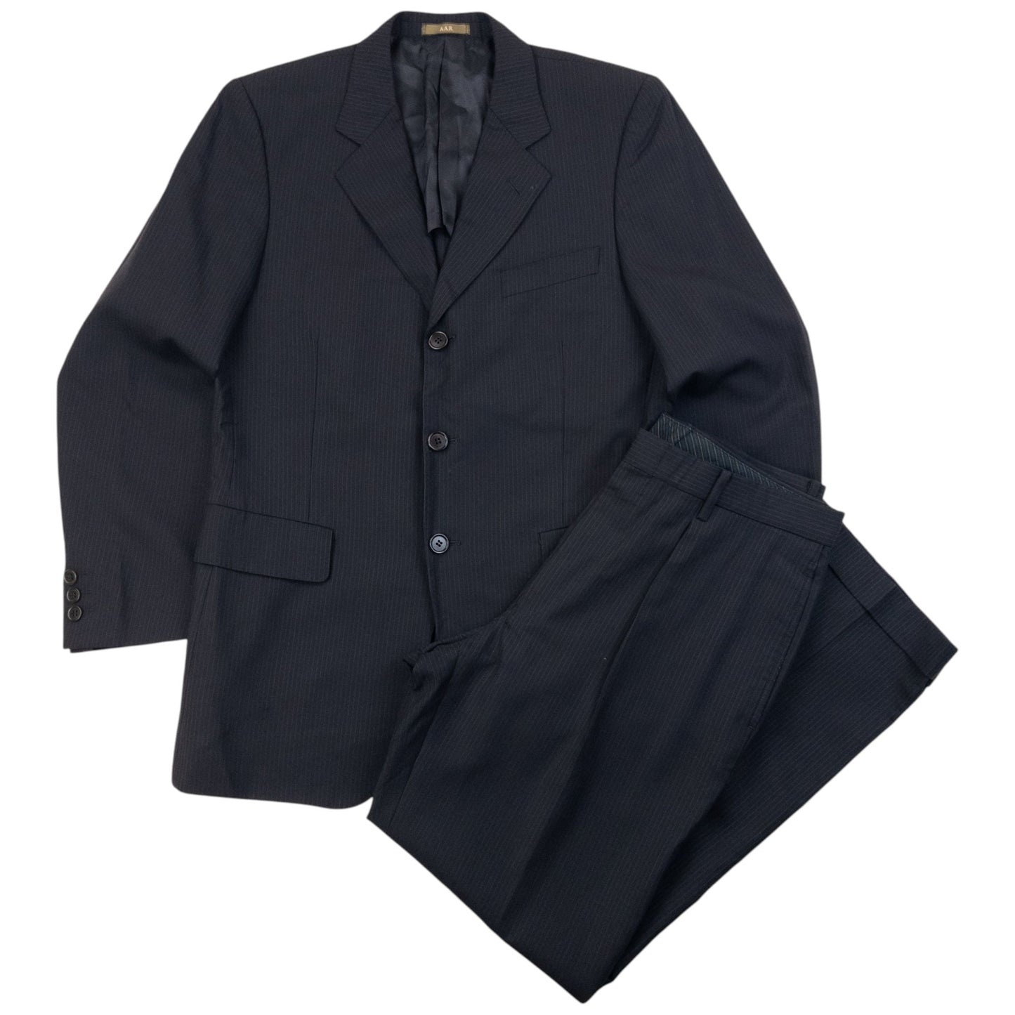 Vintage 90s Yohji Yamamoto A.A.R Pinstripe Jacket & Trousers Suit Set Size S | Small, Black