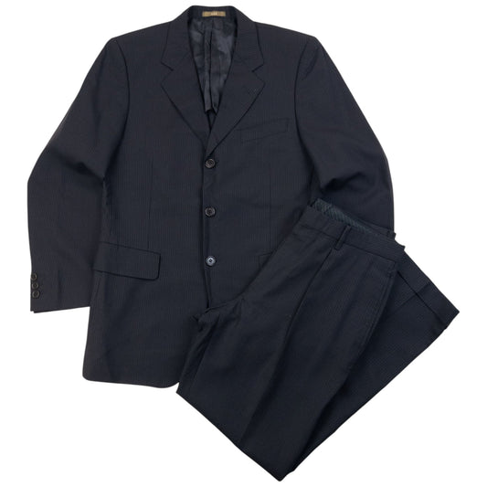 Vintage 90s Yohji Yamamoto A.A.R Pinstripe Jacket & Trousers Suit Set Size S | Small, Black