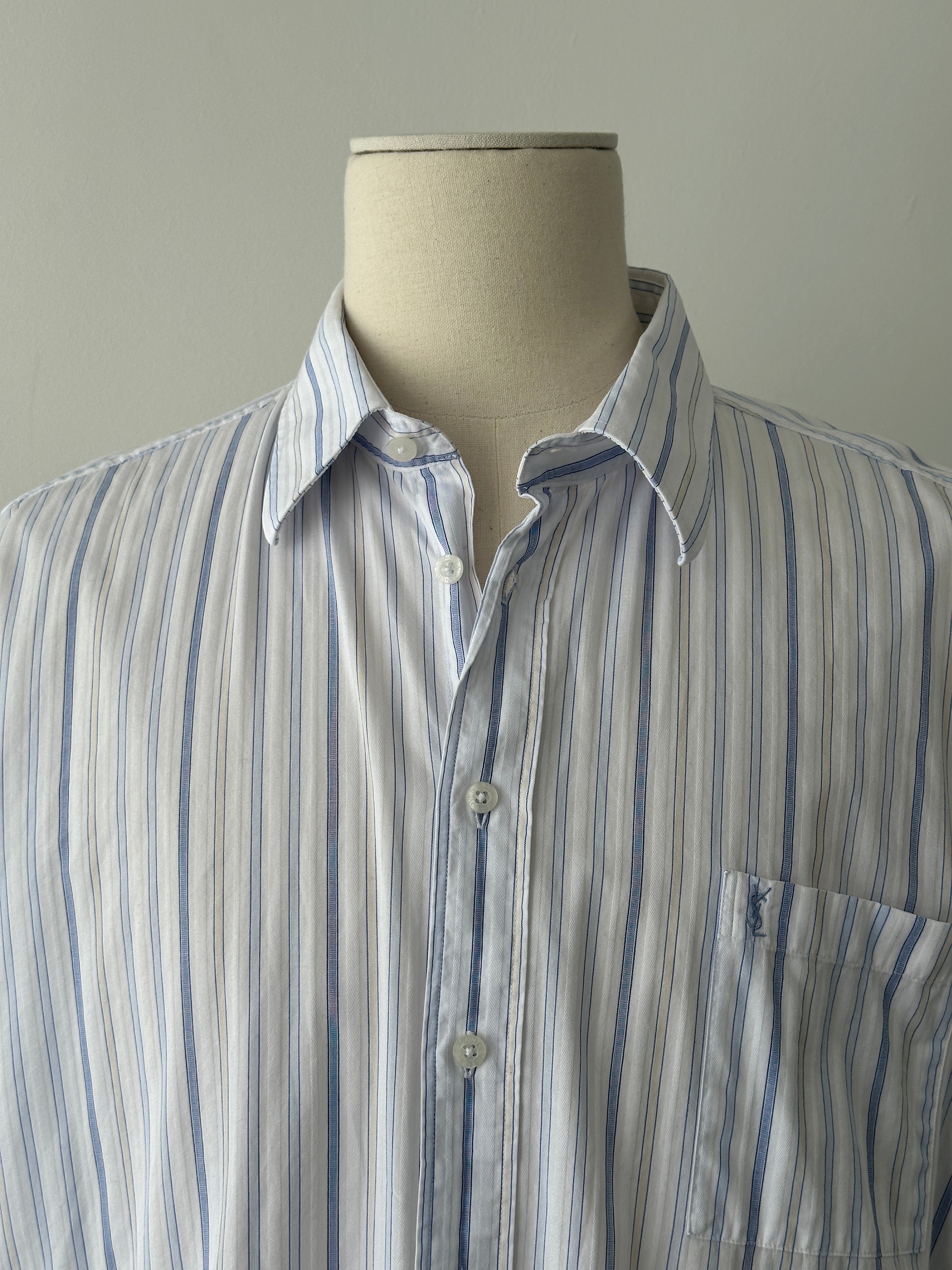 【Yves Saint Laurent】2000s Stripe Shirt Yves Saint Laurent 2000s Pure Cotton Striped Shirt - XXL | XXL