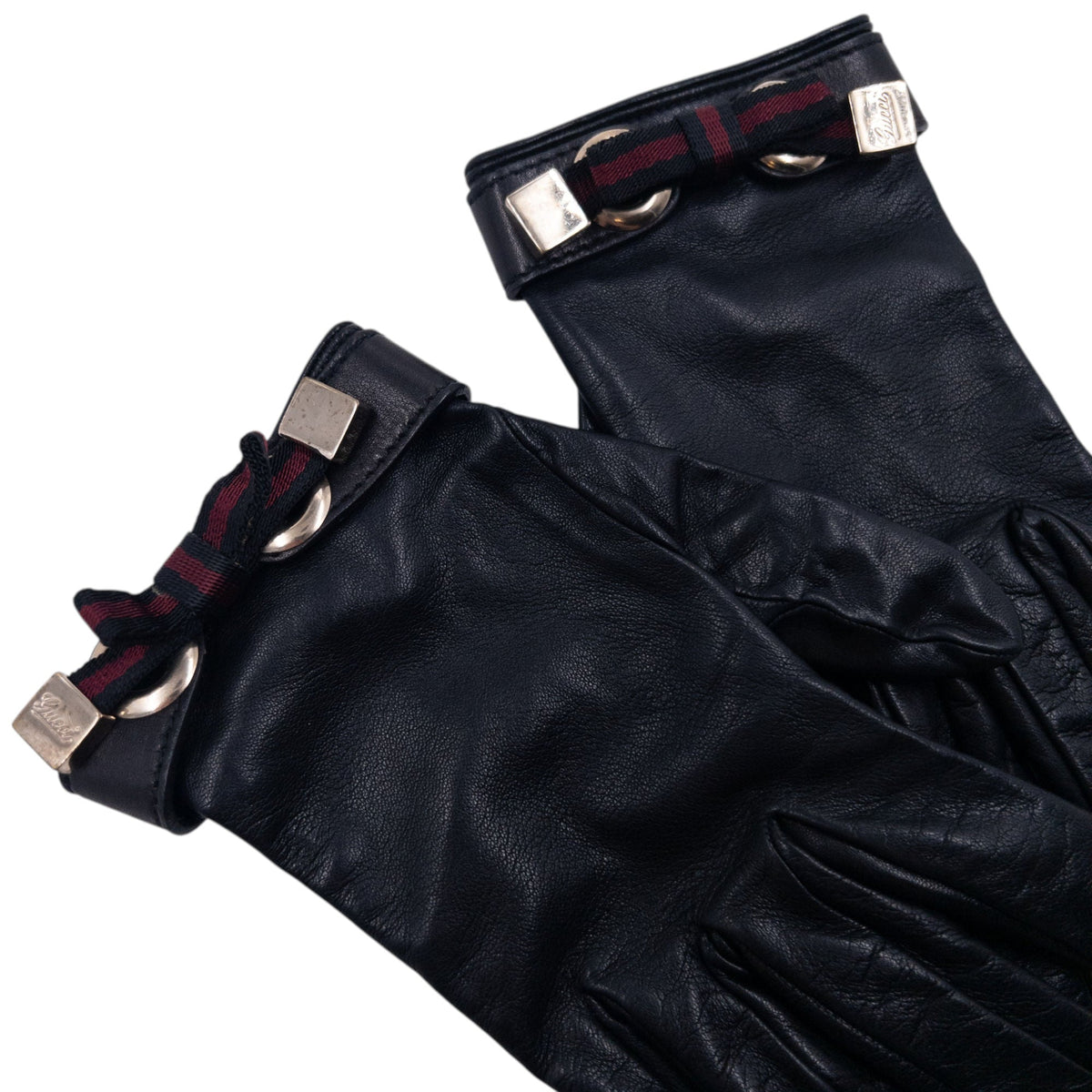 Vintage 2000s Gucci Bow Detail Leather Gloves Size M | O/S, Black