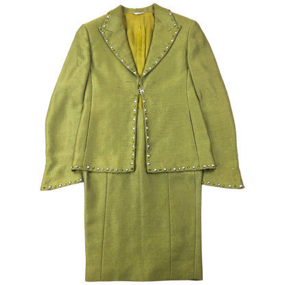 Vintage 90s Gianni Versace Couture Studded Jacket & Skirt Suit Set Womens Size XS | XS, Green