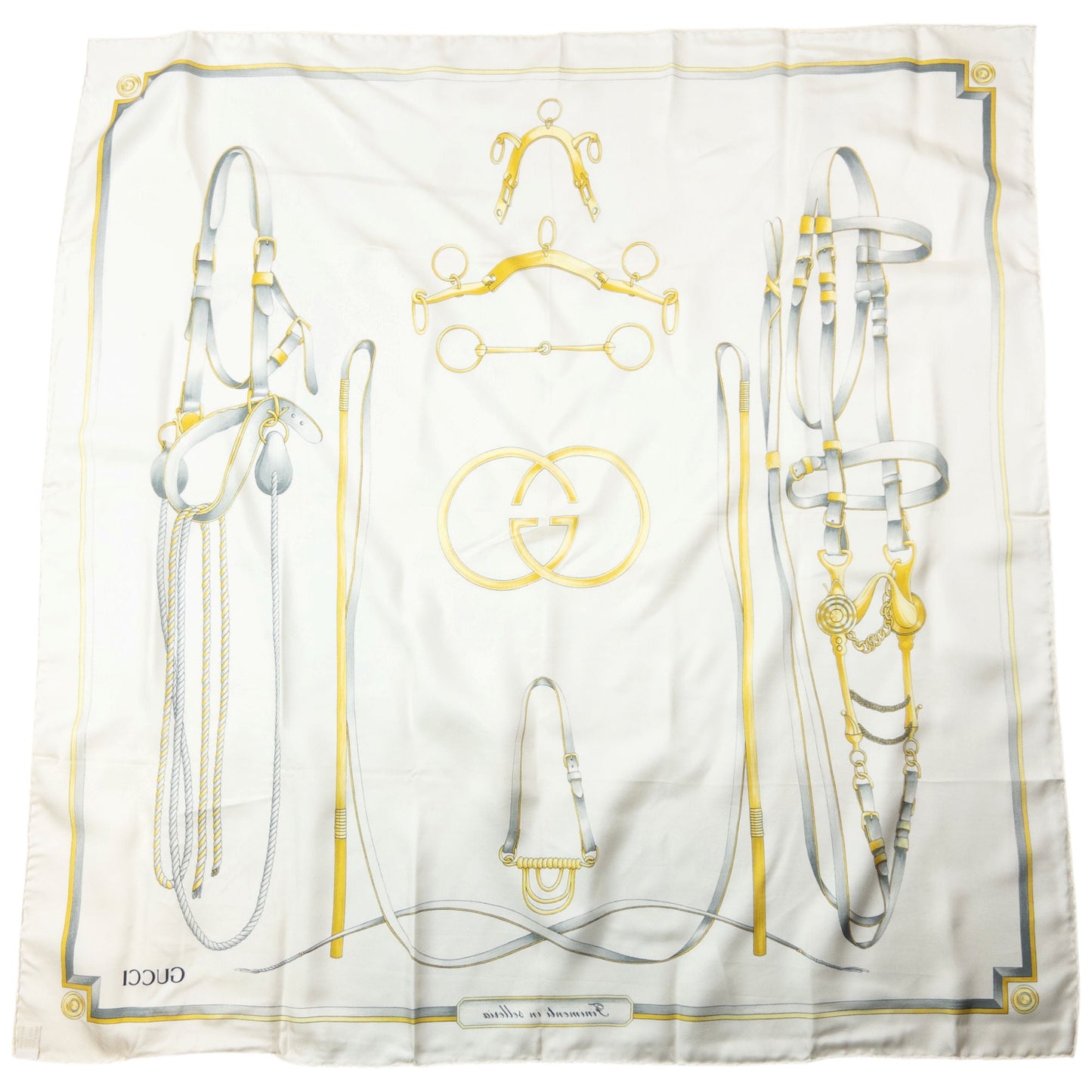 Vintage 80s Gucci Equestrian Horse Bit Harness Print Silk Scarf | O/S, Multicoloured