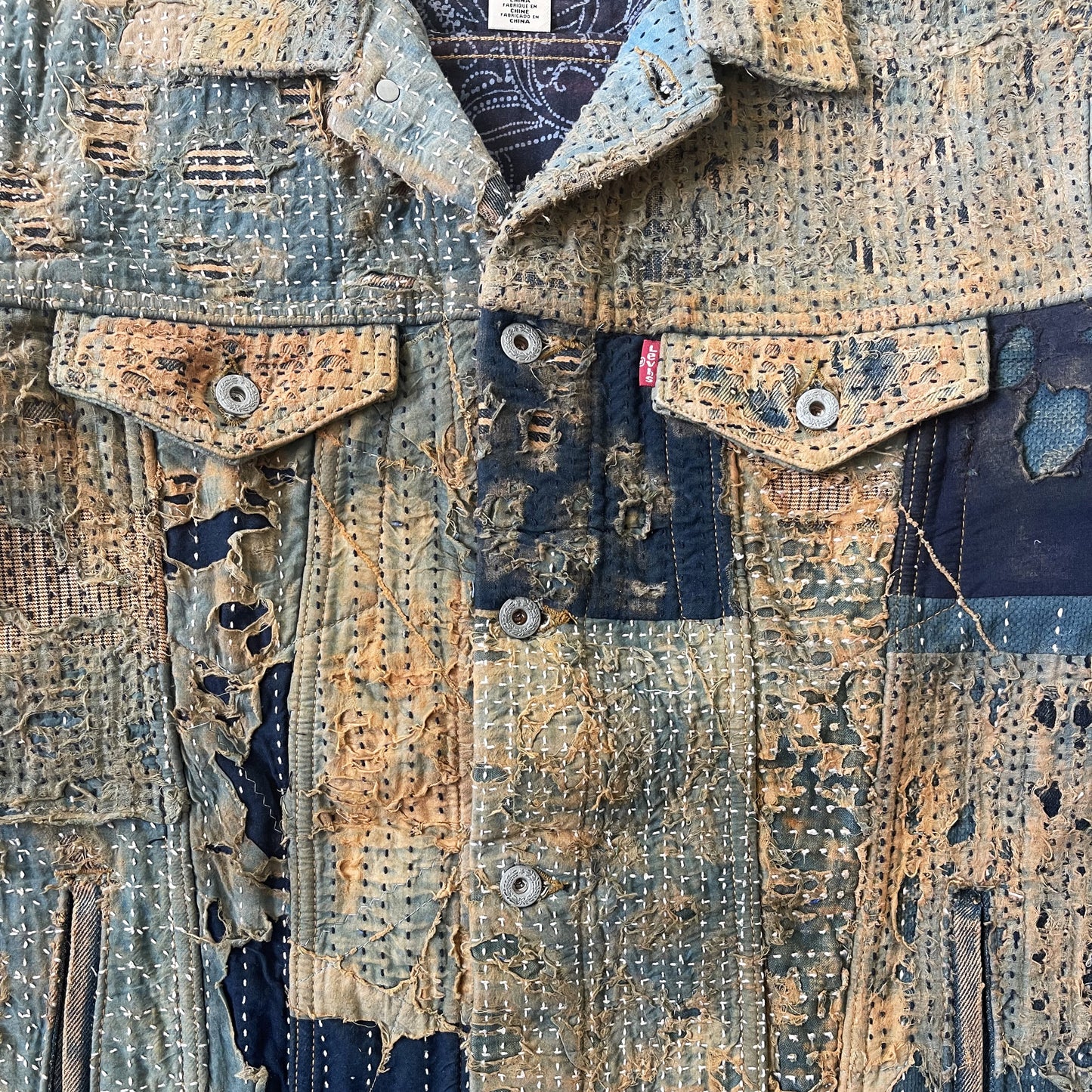 Boro Sashiko Distressed Denim Trucker Jacket - XL