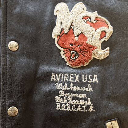 Avirex Bobcats Leather Varsity Jacket - S | Small, Tan