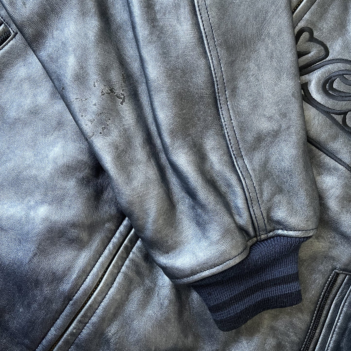 Avirex Spell Out Leather Varsity Jacket - L