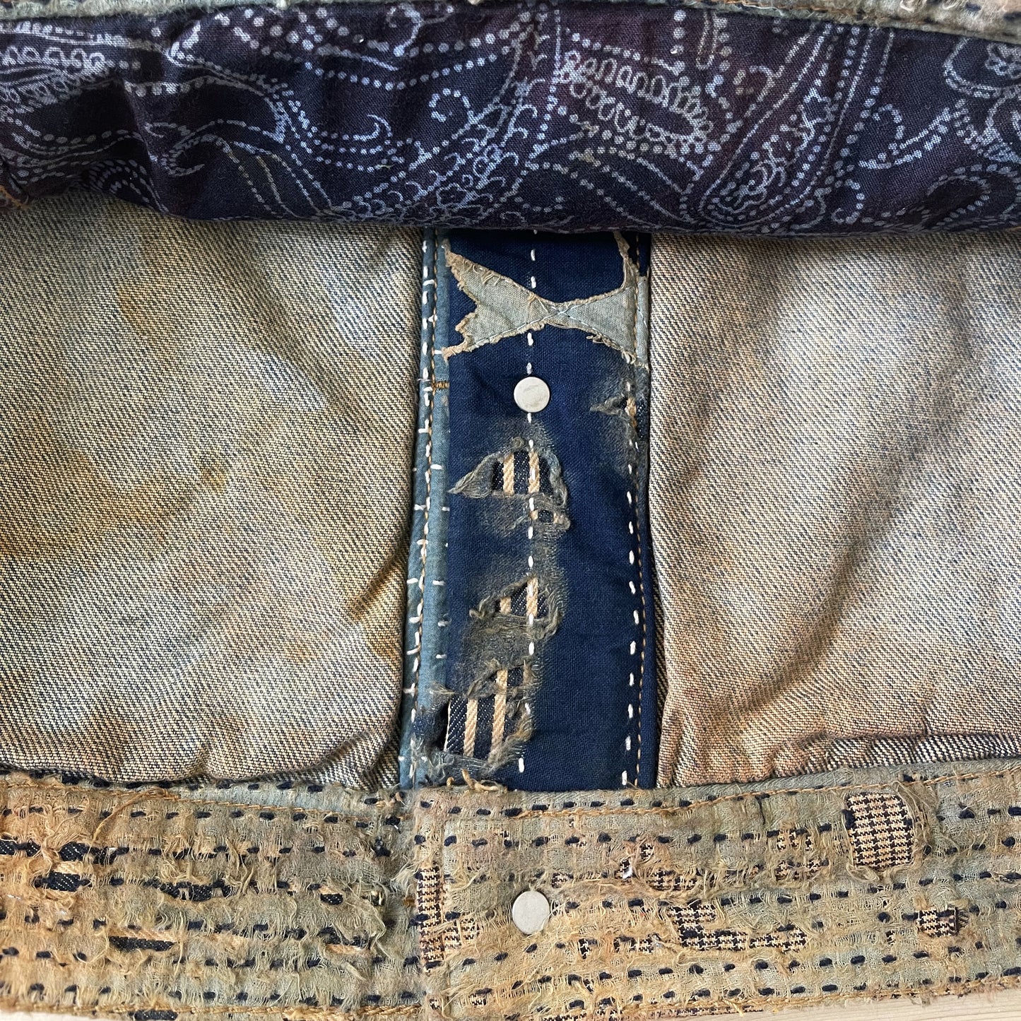 Boro Sashiko Distressed Denim Trucker Jacket - XL