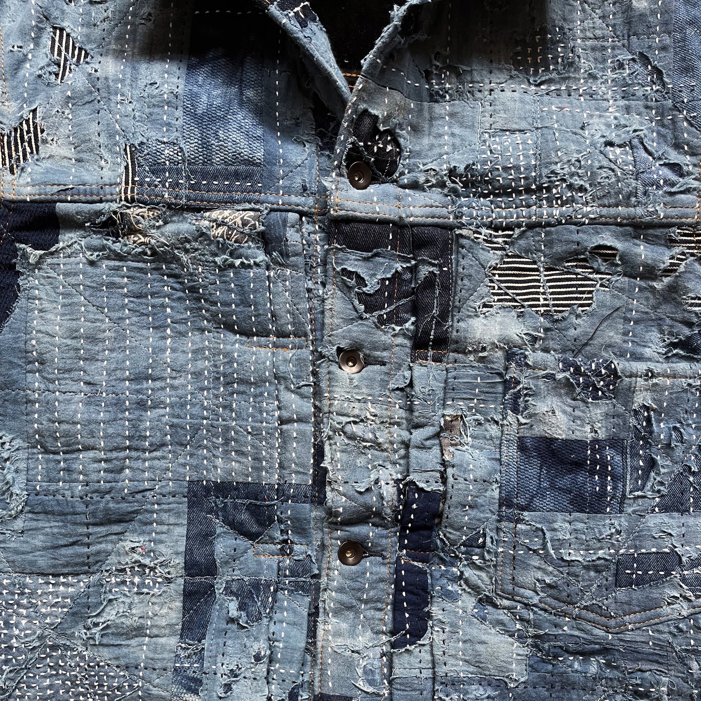 Indigo Boro Sashiko Distressed Denim Trucker Jacket - L