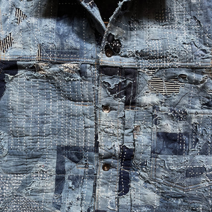 Indigo Boro Sashiko Distressed Denim Trucker Jacket - L