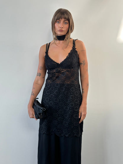 Vintage 1990s Sheer Lace Mini Slip Dress - L